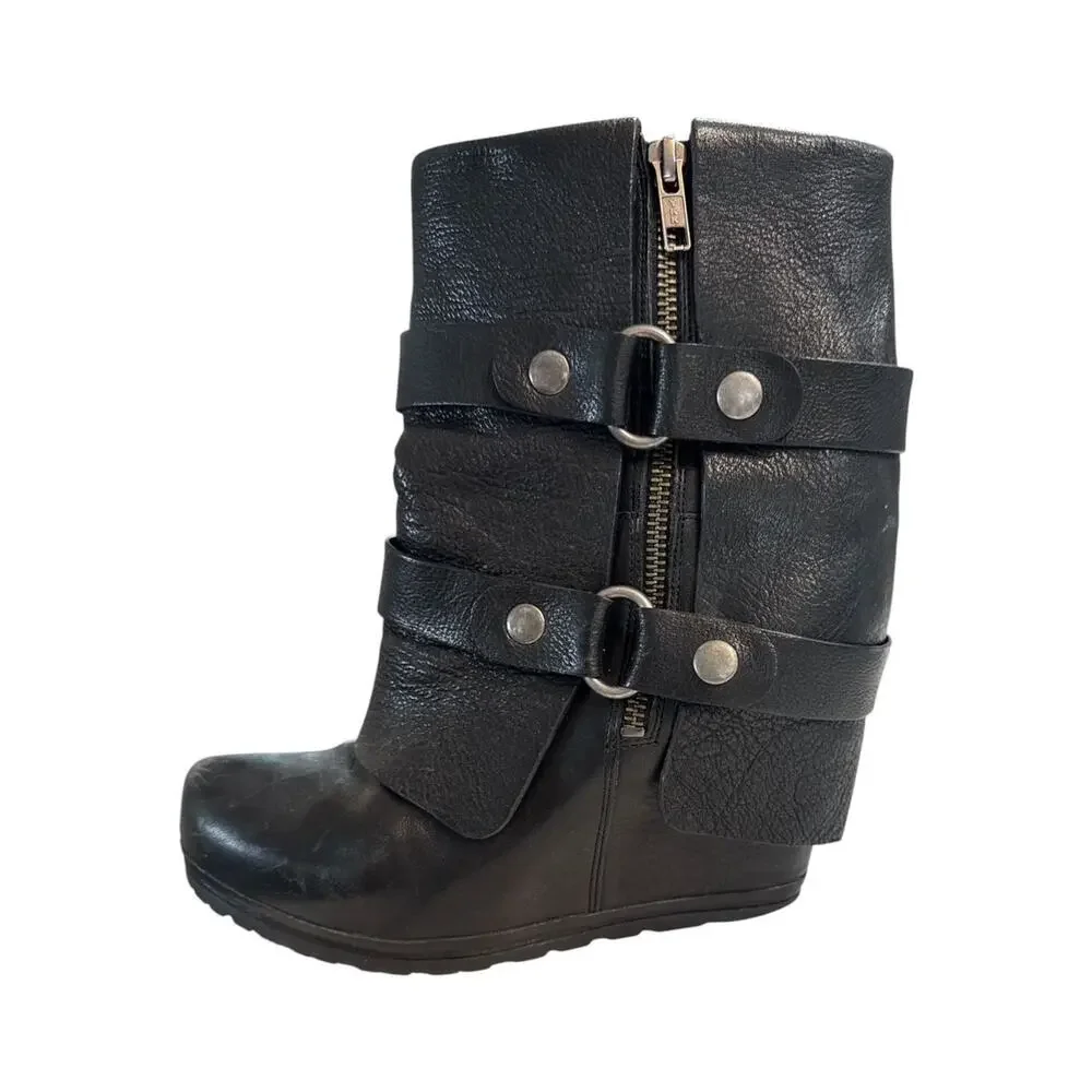 Vera Wang Lavender FOLD-Over BUCKLES Wedge Ankle Boots SZ 7.5